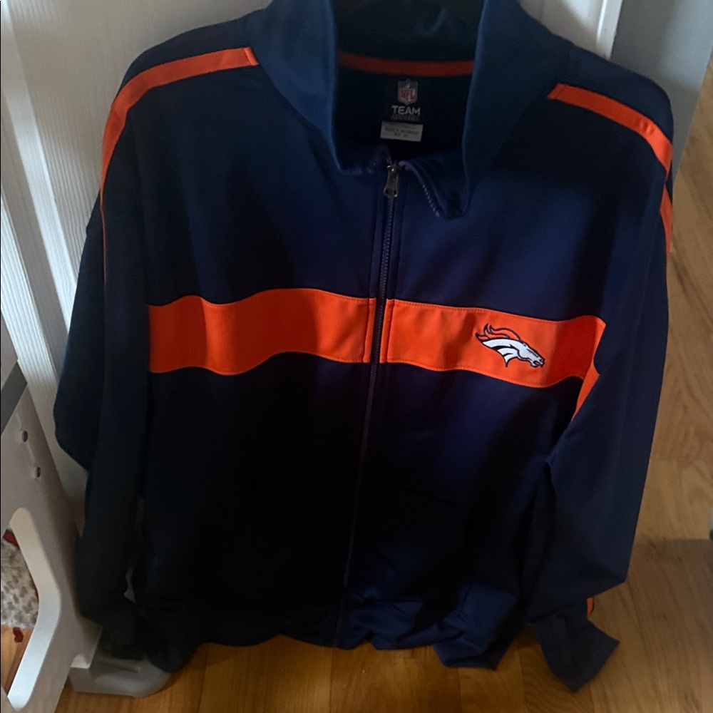2000’s Broncos Team Apparel Men's Jacket in Dark Blue and Bright Orange